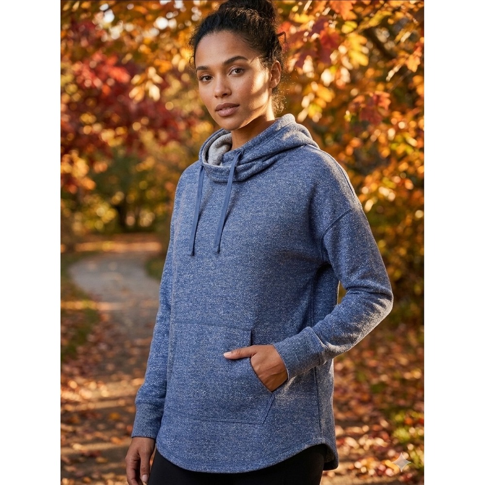 Mossimo Supply Co Blue Marled Cowl Neck Hoodie Sweatshirt Womens Large